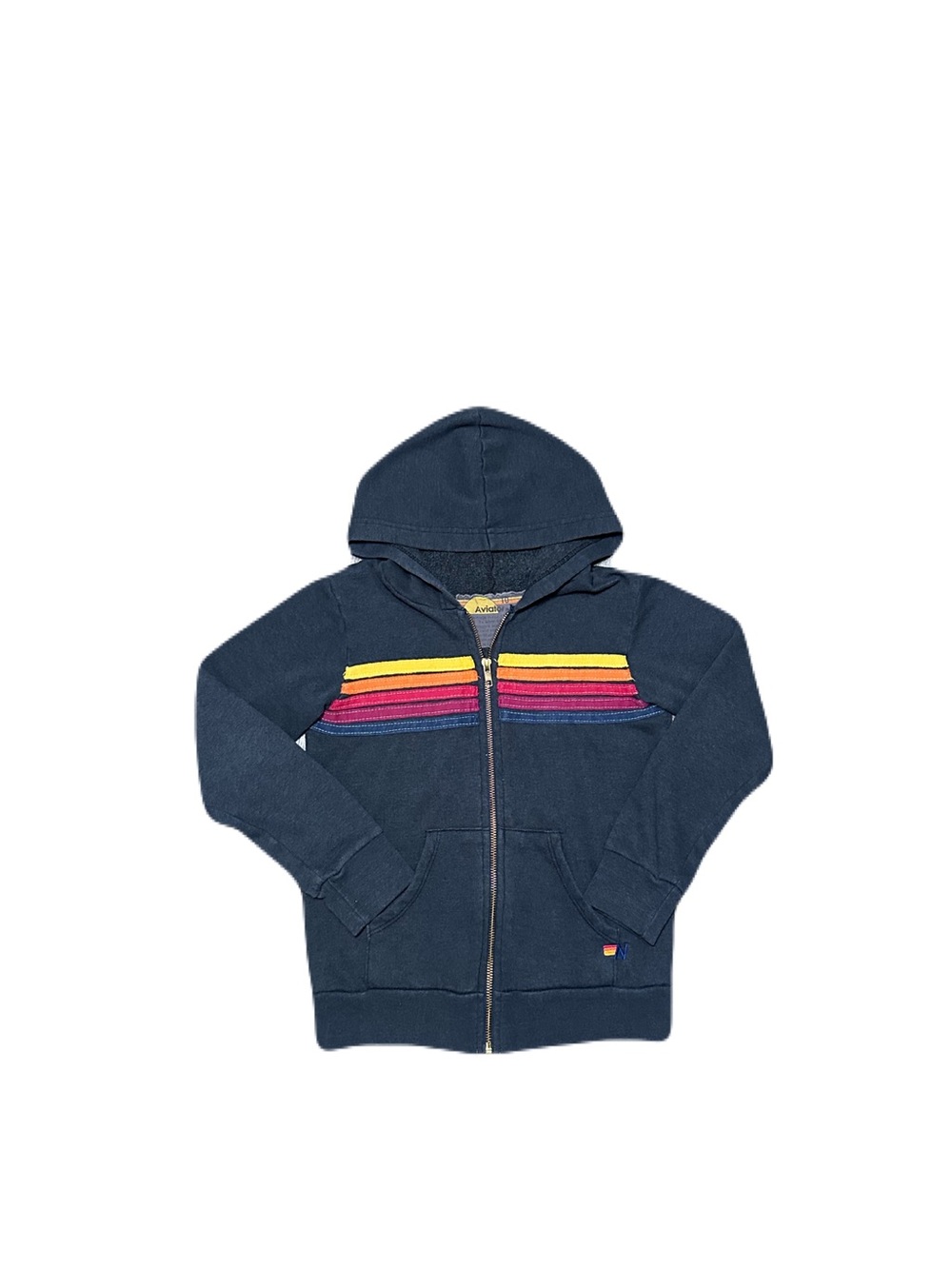 Aviator Nation 5 Stripe Full Zip Hoodie Youth Size 10 Loungewear Charcoal Blue